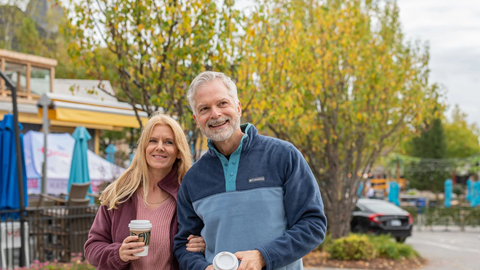 Couple in Blue Mountain Village in Fall