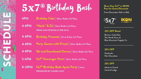 Birthday Bash Schedule 2022-23 for 5x7 pass holders