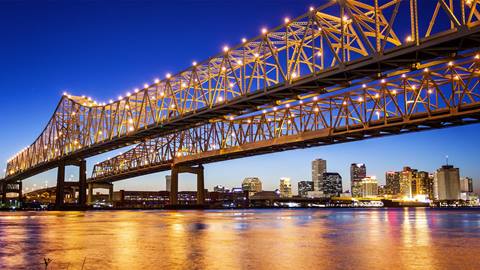 New Orleans bridge at dusk